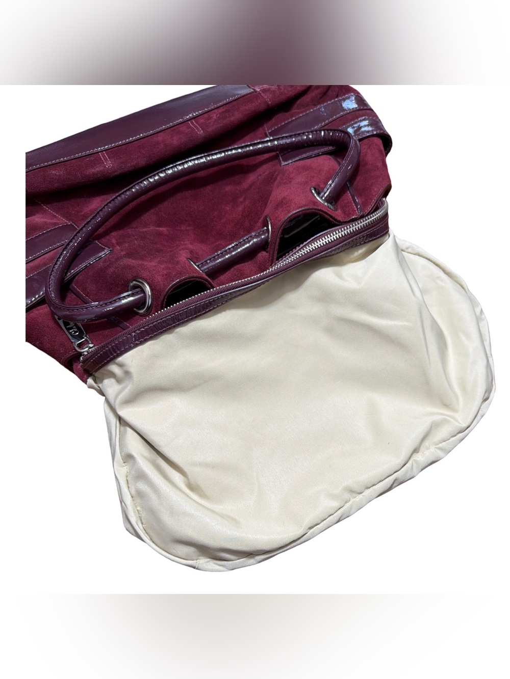 Cole Haan • Merlot Suede & Patent Leather Y2K Hobo Shoulder Bag - Picture 12 of 15